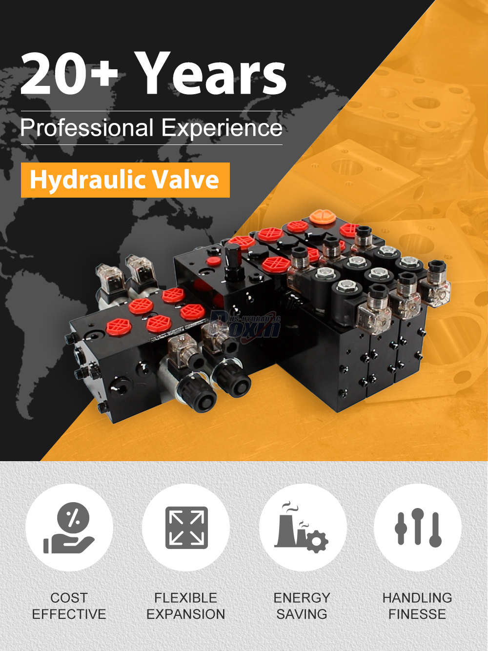 DCV100E and DCV58 Electro hydraulic and  Solenoid 6 Spool Sectional Directional Valve detailed image